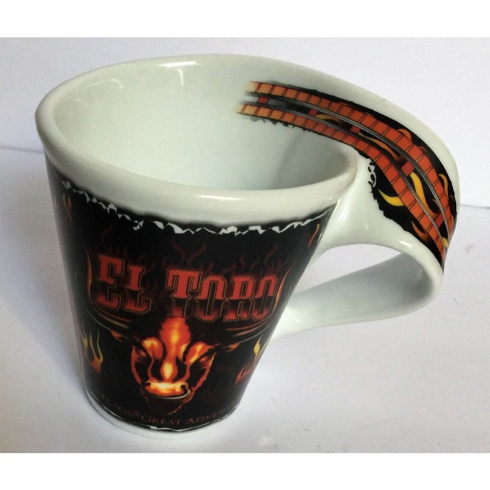 Six Flags Great Adventure EL TORO Roller Coaster Flame Fire Black Coffee Cup Mug